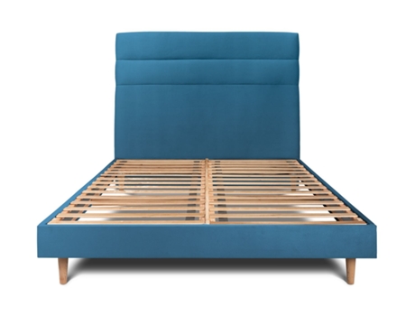Cama com Cabeceira Linha SOMMEIL_DE_PLOMB Tecido Veludo Azul (200x200cm)