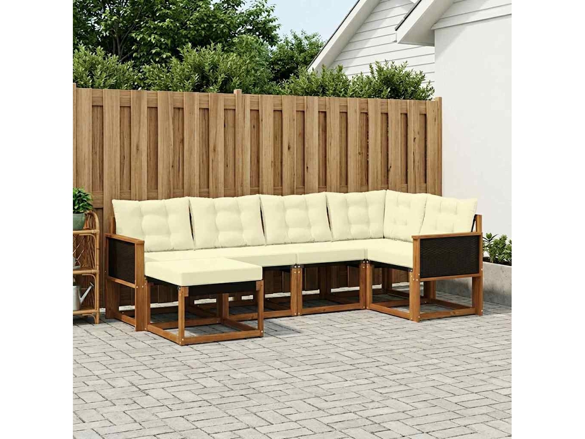 Vidaxl Conjunto De Sofás Para Exterior 6 Unid. Natural E Creme