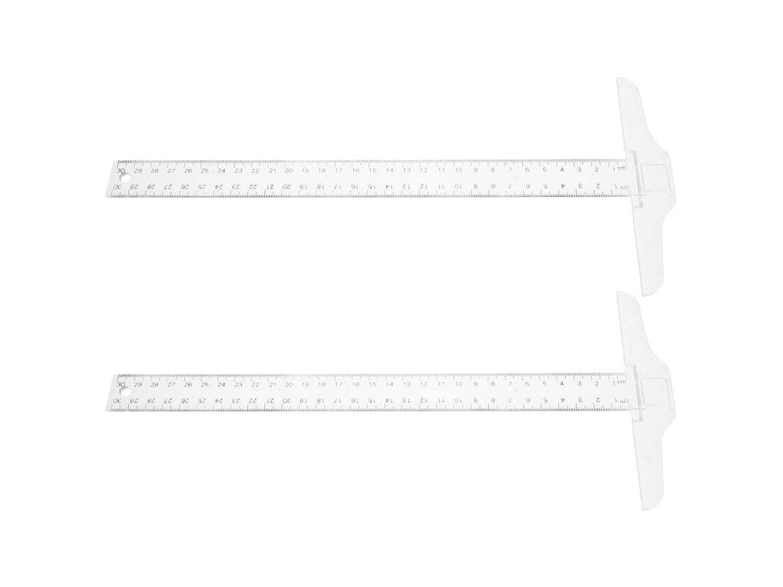 Conjunto de 2 réguas Kichouse Portáteis em formato T, com pés de plástico e marcações nítidas em centímetros. Ideais