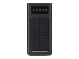 Banco De Energia Solar Portátil 20000mah Com Display De Energia, Dois Portos De Saída E Lanterna Preto