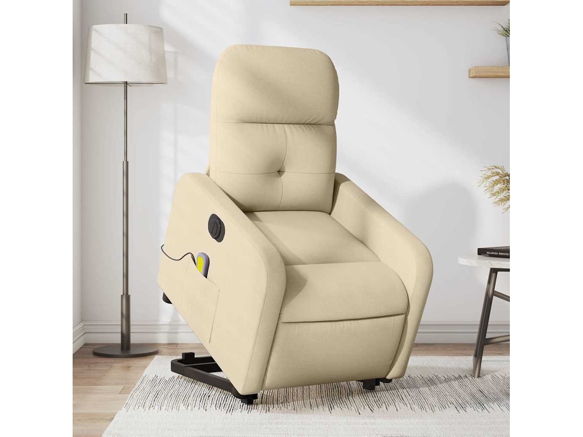 Vidaxl Poltrona Elétrica Elevatória Massagens Tecido Creme