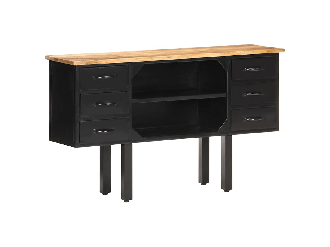 Vidaxl Aparador 110x30x65 Cm Madeira De Mangueira Áspera Maciça E Aço
