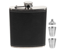 1 Cantil Portátil de Aço Inoxidável de 200ml à Prova de Vazamentos com Funil para Bebidas Alcoólicas e Atividades ao Ar Livre, 12,5x9,5 cm, Preto