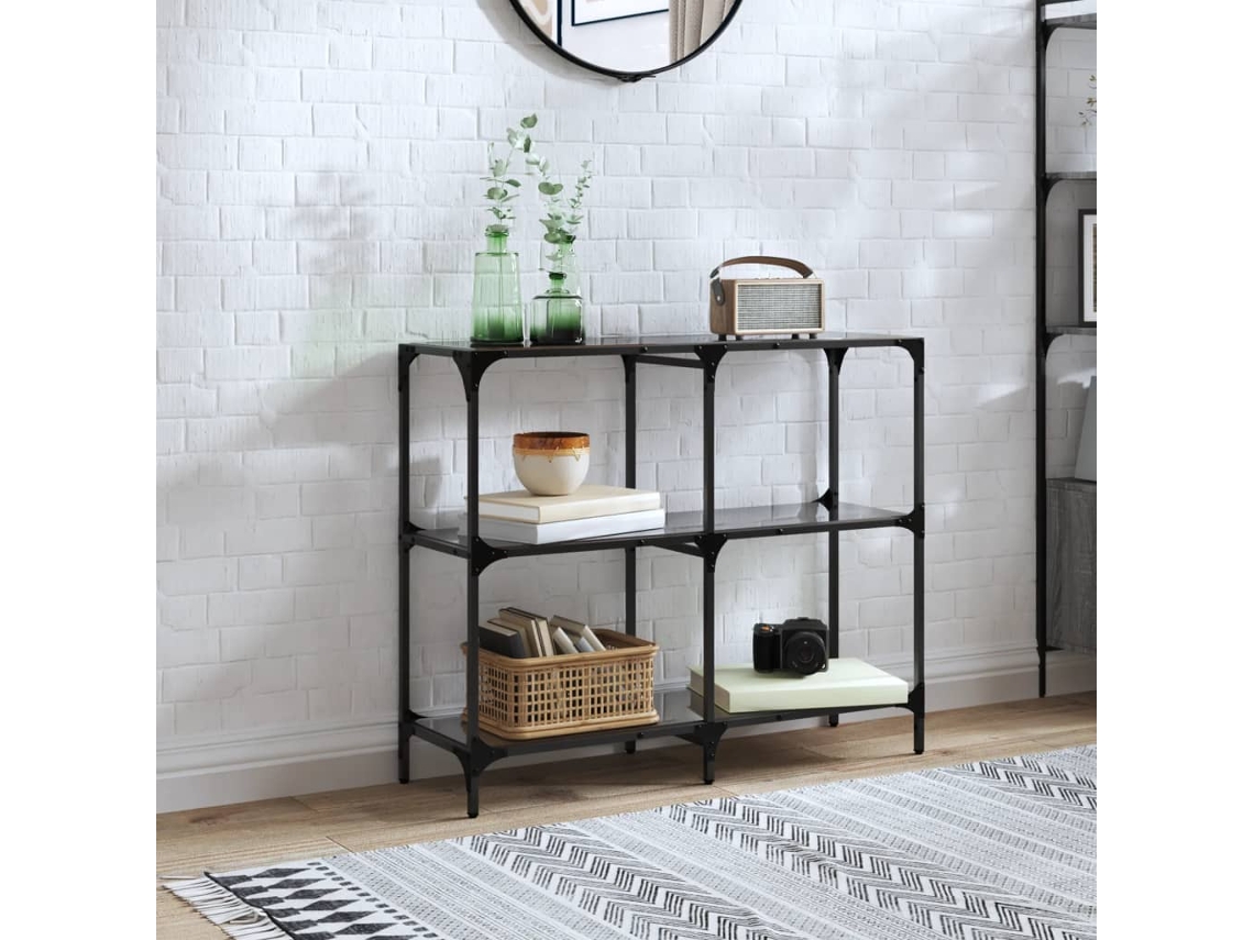 Vidaxl Mesa Consola Com Tampo Em Vidro Preto 98x30x81 Cm Aço