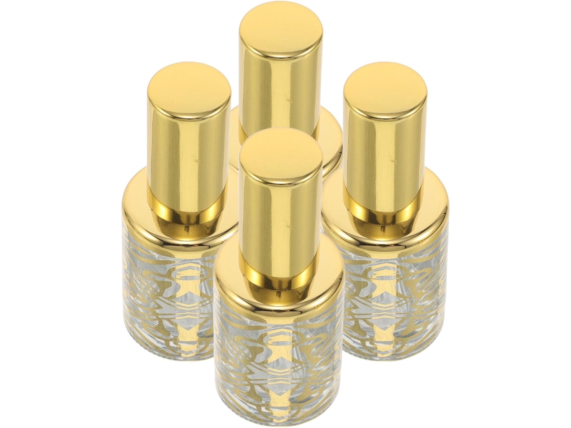 Conjunto de 4 frascos de perfume spray reutilizáveis em vidro dourado de 12ml, mini