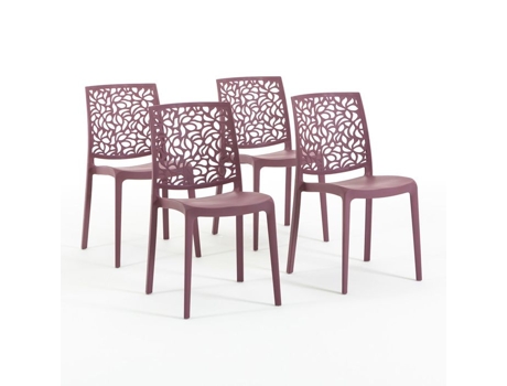Cadeiras Empilháveis Anna Rosa Mauve Resina Reforçada Uso Interior E Exterior Conjunto De 4 Rattatan