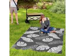 Tapete reversível para uso externo, à prova d'água, padrão de folhas, 182x274cm, cinza e branco | S/MARCA