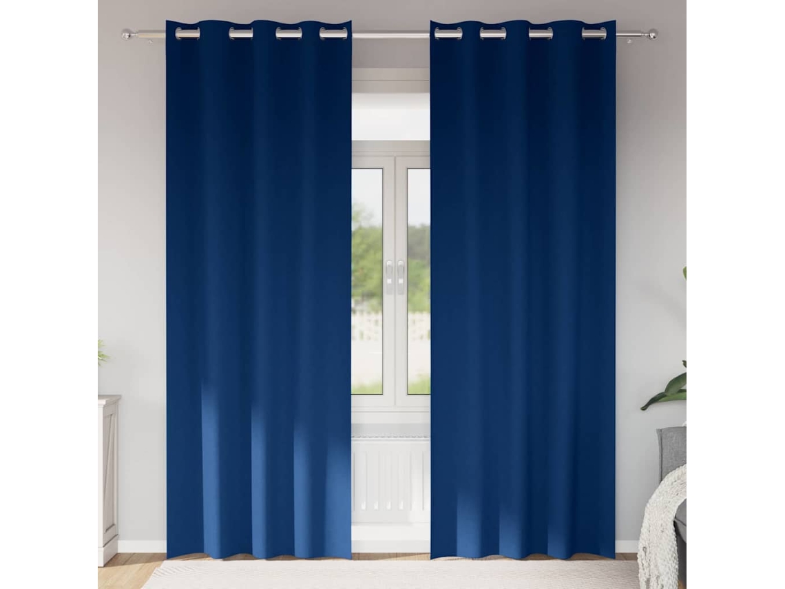 Vidaxl Cortinas Blackout Com Argolas 2 Unid. Azul Escuro 245 X 140 Cm