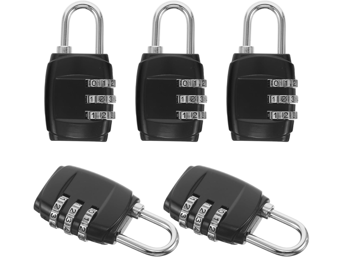 Conjunto De 5 Cadeados De Combinação Para Bagagem, Mini 3 Pretos