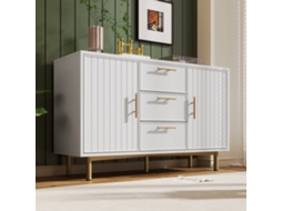 Cômoda Branca Com 2 Portas E 3 Gavetas, Prateleira Ajustável Móveis Para Sala E Quarto, Dimensões H75/b120/t40 Cm Mega Echo Trade Shop