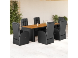 7 Pcs Conjunto De Jantar P/ Jardim C/ Almofadões Vime Pe Preto Dkd Home Decor