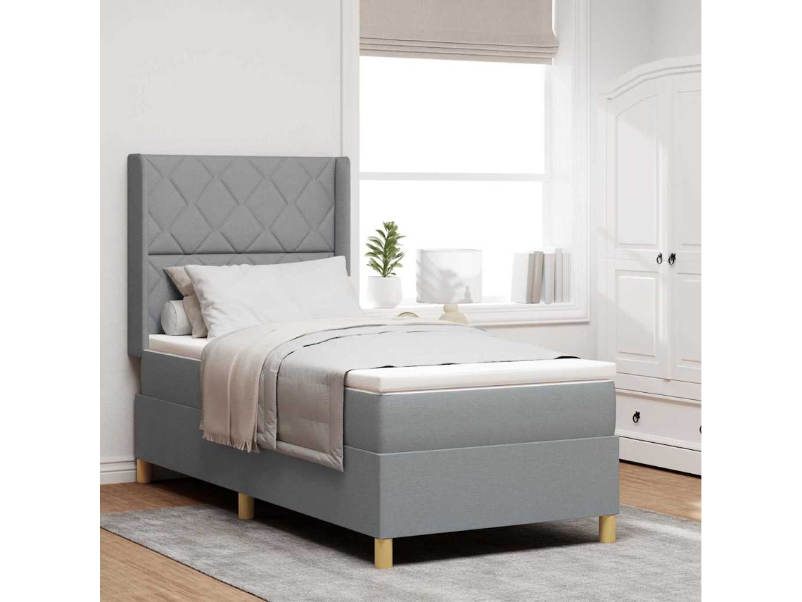 Vidaxl Cama Box Com Fitas Led Cinzento-claro 100 X 200 Cm Tecido