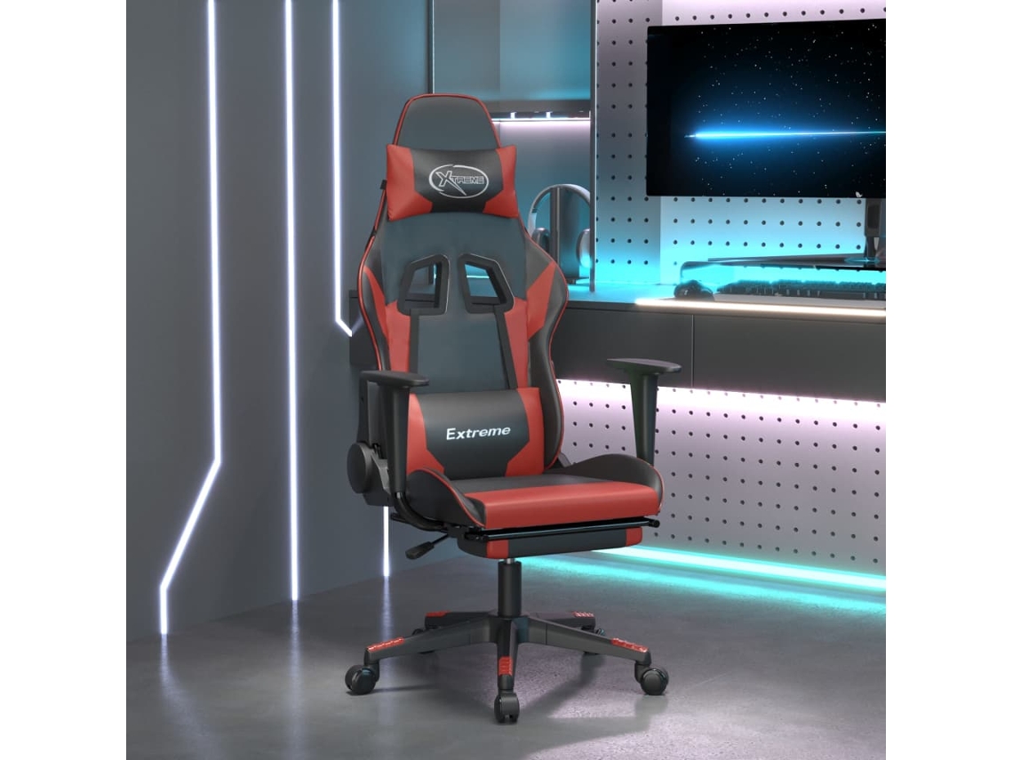 Vidaxl Cadeira Gaming +apoio Pés Couro Artificial Preto/vermelho Tinto