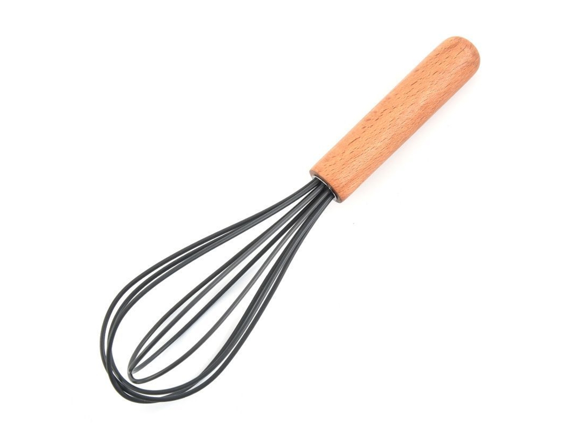 Batedor De Silicone Com Cabo Madeira, Cabeça Do Batedor Com Madeira Preta