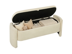 Banco Bout De Lit Com Arrumação Tecido Bouclé E Pés Eucalipto 118x42x45 Cm Creme