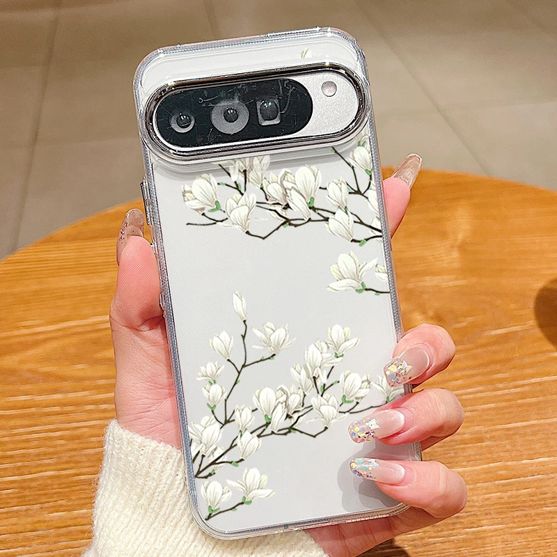 Capa Transparente Para Celular Com Estampa Floral Colorida (google Pixel 9), Em Tpu Macio E Resistente A Impactos.