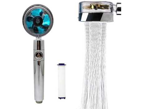 Cabeça de chuveiro portátil de alta pressão com filtro e interruptor de pausa acessórios de chuveiro de hélice turboalimentados - AZUL KAKOO