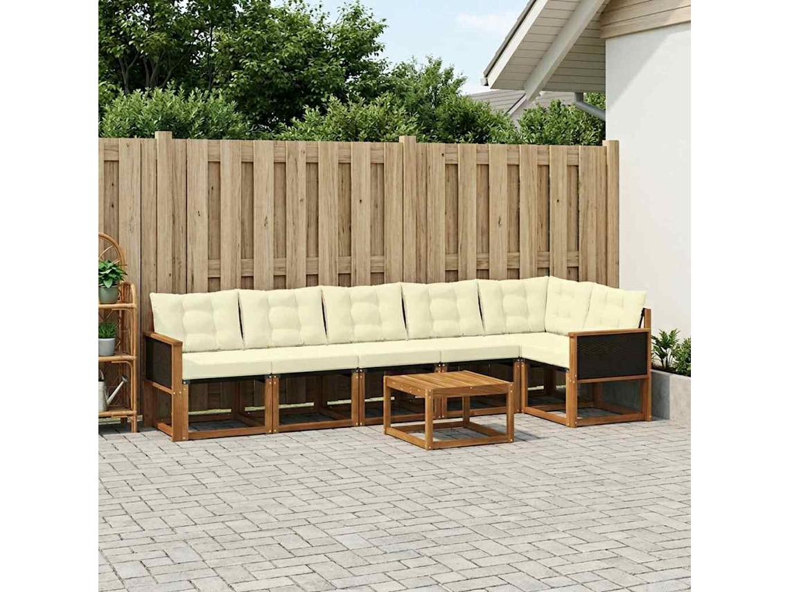 Vidaxl Conjunto De Sofás Para Exterior 7 Unid. Natural E Creme