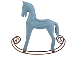 Cavalo de Balanço de Madeira Artesanal Pintado para Presente e Decoração Azul Claro