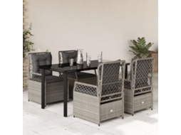 Vidaxl 5 Pcs Conjunto De Jantar P/ Jardim C/ Almofadões Cinzento Claro