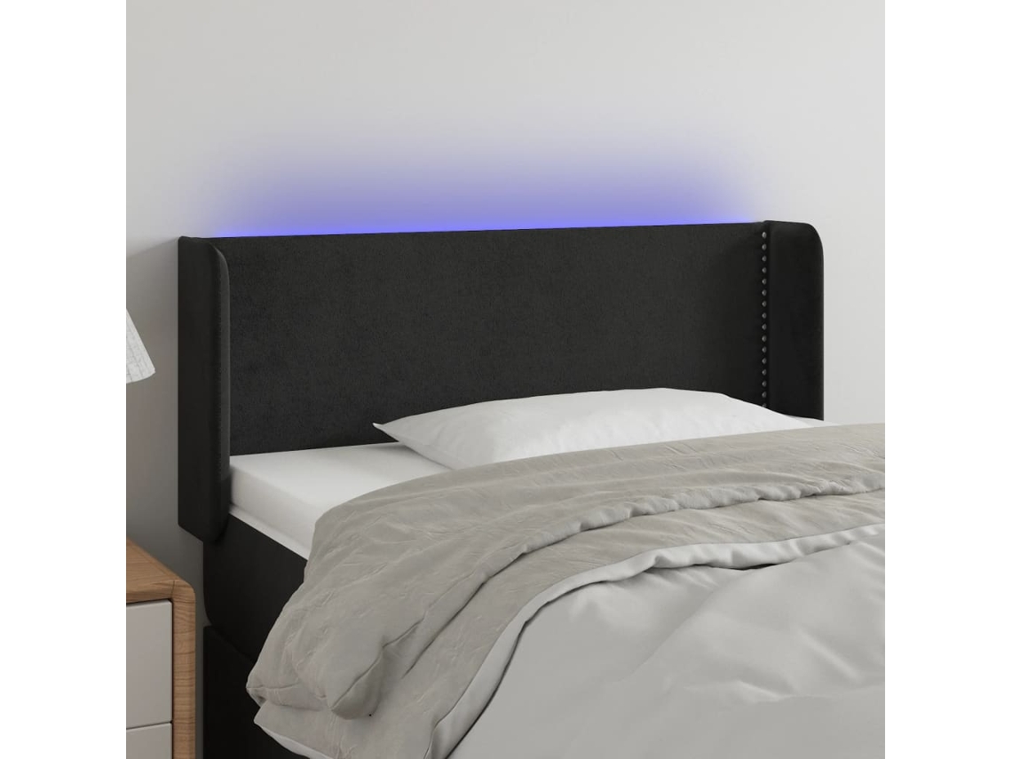 Vidaxl Cabeceira De Cama C/ Luzes Led Veludo 103x16x78/88 Cm Preto