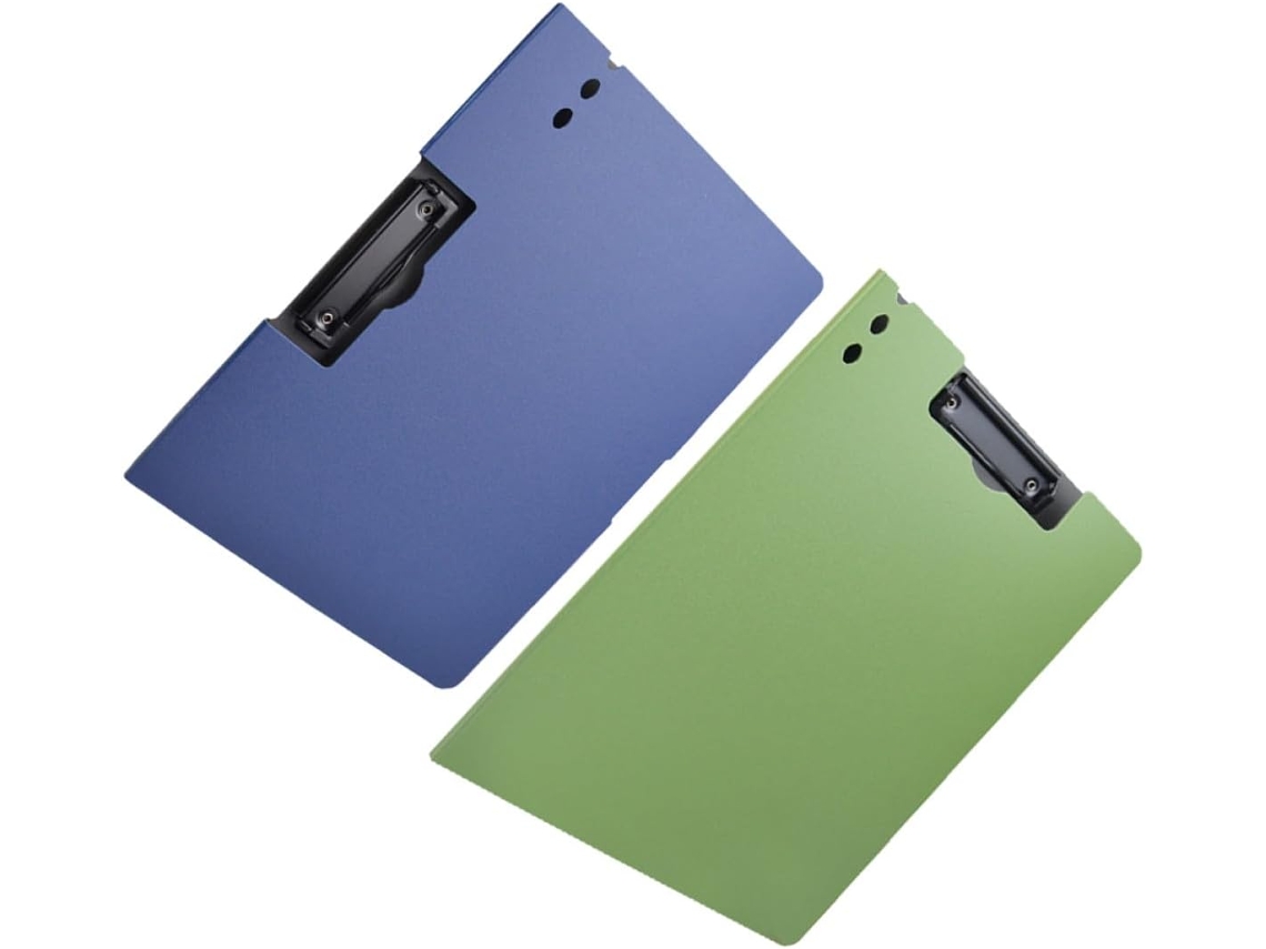 Porta-documentos multifuncional Beavorty A4 Prancheta, conjunto com 2 unidades, azul e verde, com clipe de plástico.