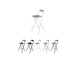 Taburete Plegable Alto De Metal Extra Grueso Con Reposapies Para Cocinas Y Bar | Silla Con Respaldo Resistente Blanca / Haya Pack 4 Uds