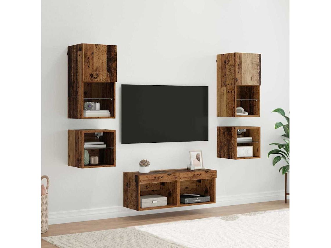 Vidaxl Unidades De Parede Para Tv 8 Pcs Madeira Antiga