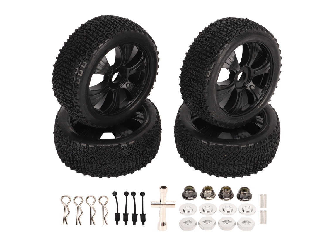 Mali 4 Pneus de Caminhão Curto com Ferramentas de Fixação para Carro Modelo Rc 1/10 Borracha Preto