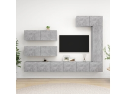7 Pcs Conjunto De Mã³veis De Tv Derivados Madeira Cinza Cimento DKD HOME DECOR