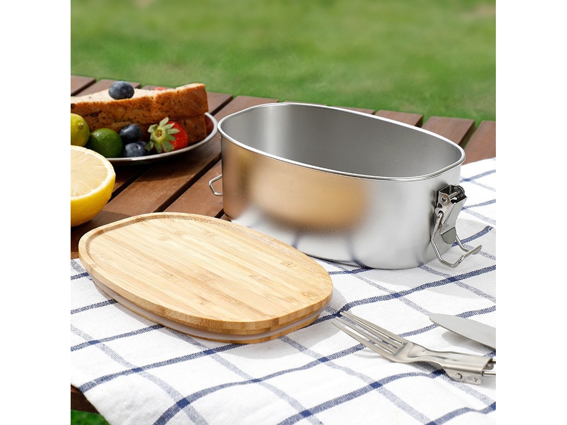 Lancheira Oval Em Aço Inoxidável 304 Com Compartimento Para Frutas E Design À Prova De Vazamentos.