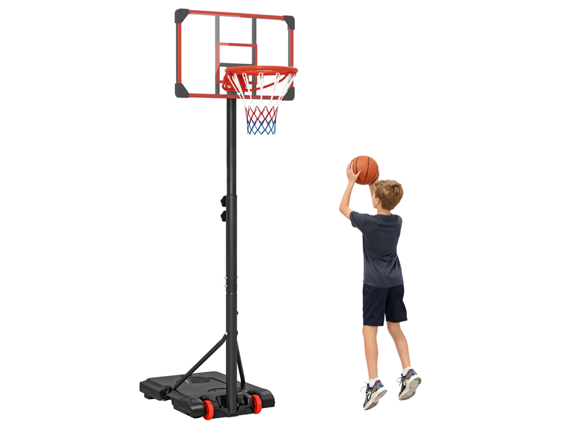 Cesta de Basquete com Altura Ajustável de 178 a 208 Cm, Rodas e Base Preenchível para Adolescentes e Adultos, Vermelha e Preta. VELTUS TRADE