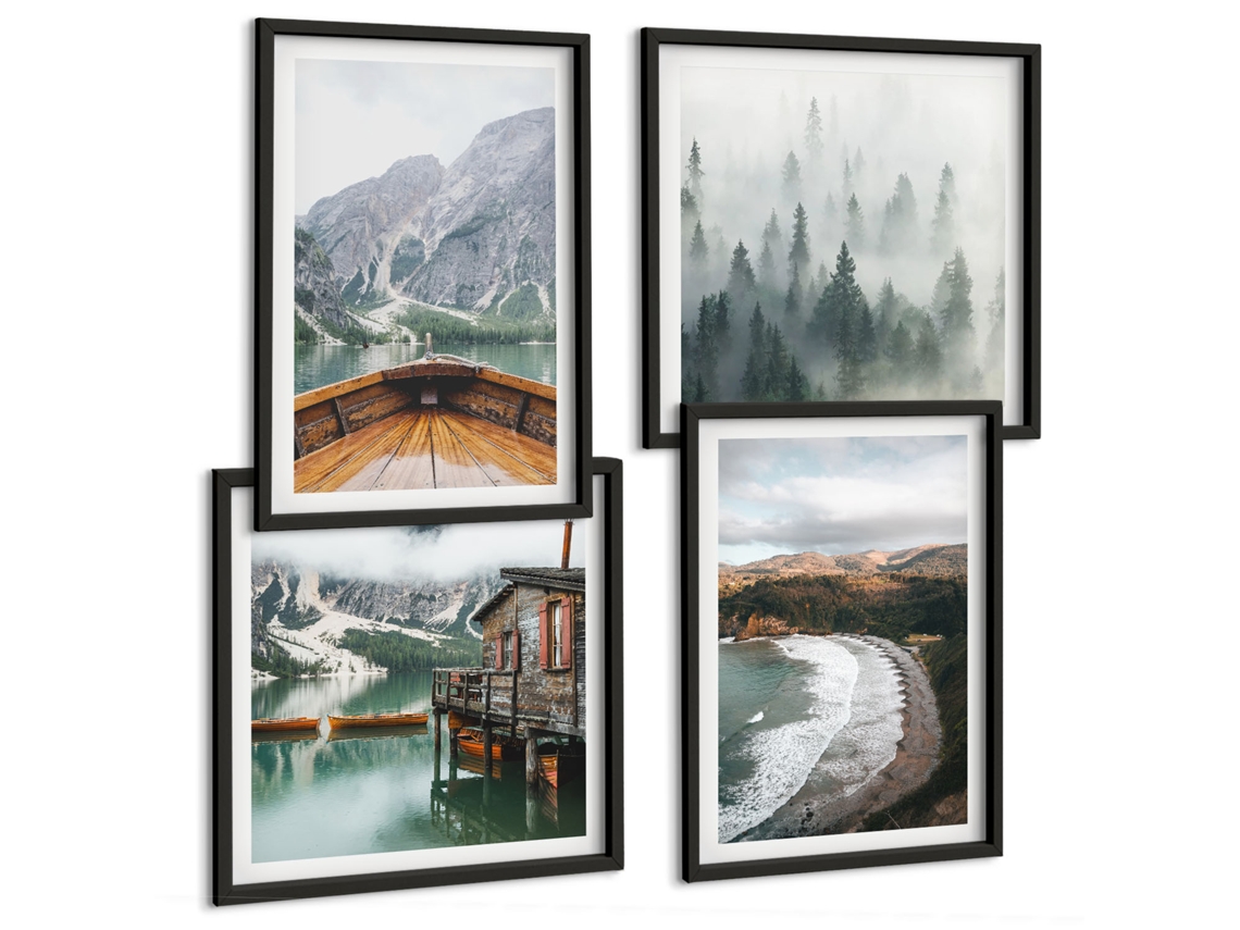 Galeria De Pinturas Murais Vistas De Pontes E Pôr Do Sol Moldura Preta Imagens Para Um Quarto Infantil Espelharte (conjunto De 4 Imagens)