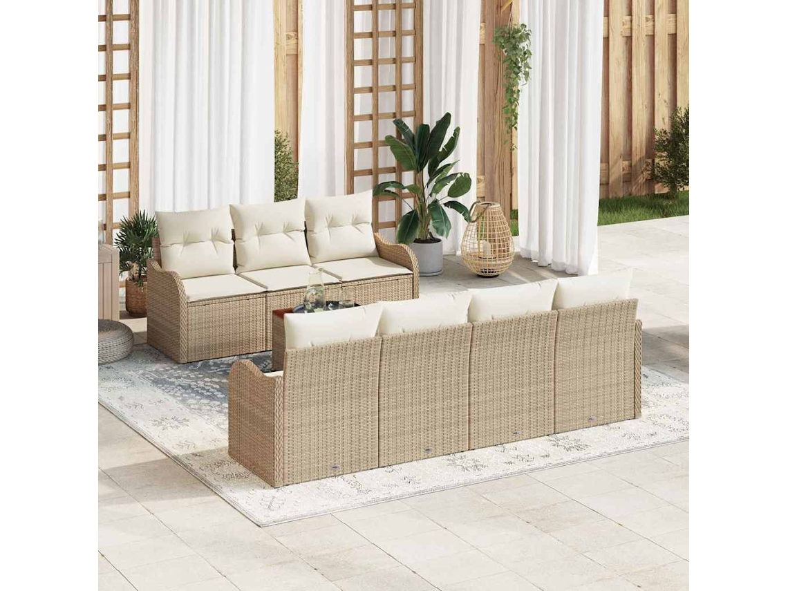Vidaxl Conjunto De Sofá De Jardim 8 Unid. Bege Vime Pe