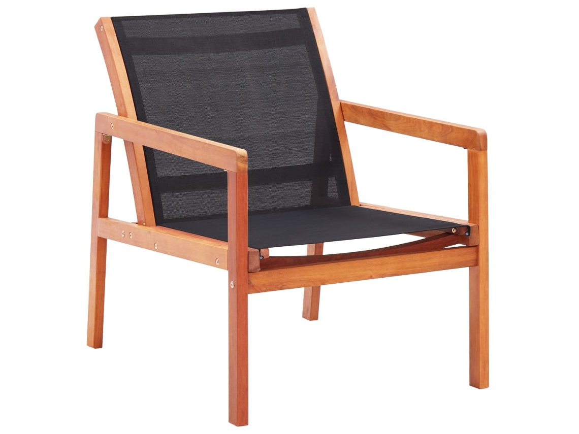Cadeira Lounge De Jardim Eucalipto Maciço E Textilene Preto Dkd Home Decor