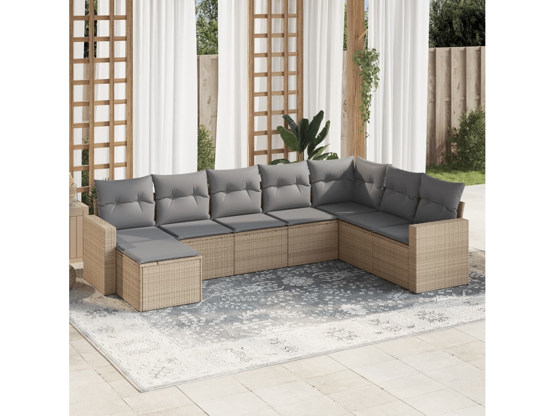 Vidaxl 8 Pcs Conjunto De Sofás P/ Jardim Com Almofadões Vime Pe Bege