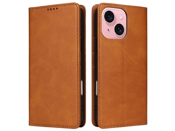 Capa Bloqueio Rfid Para Iphone 14 Plus Pele Sintética Castanho