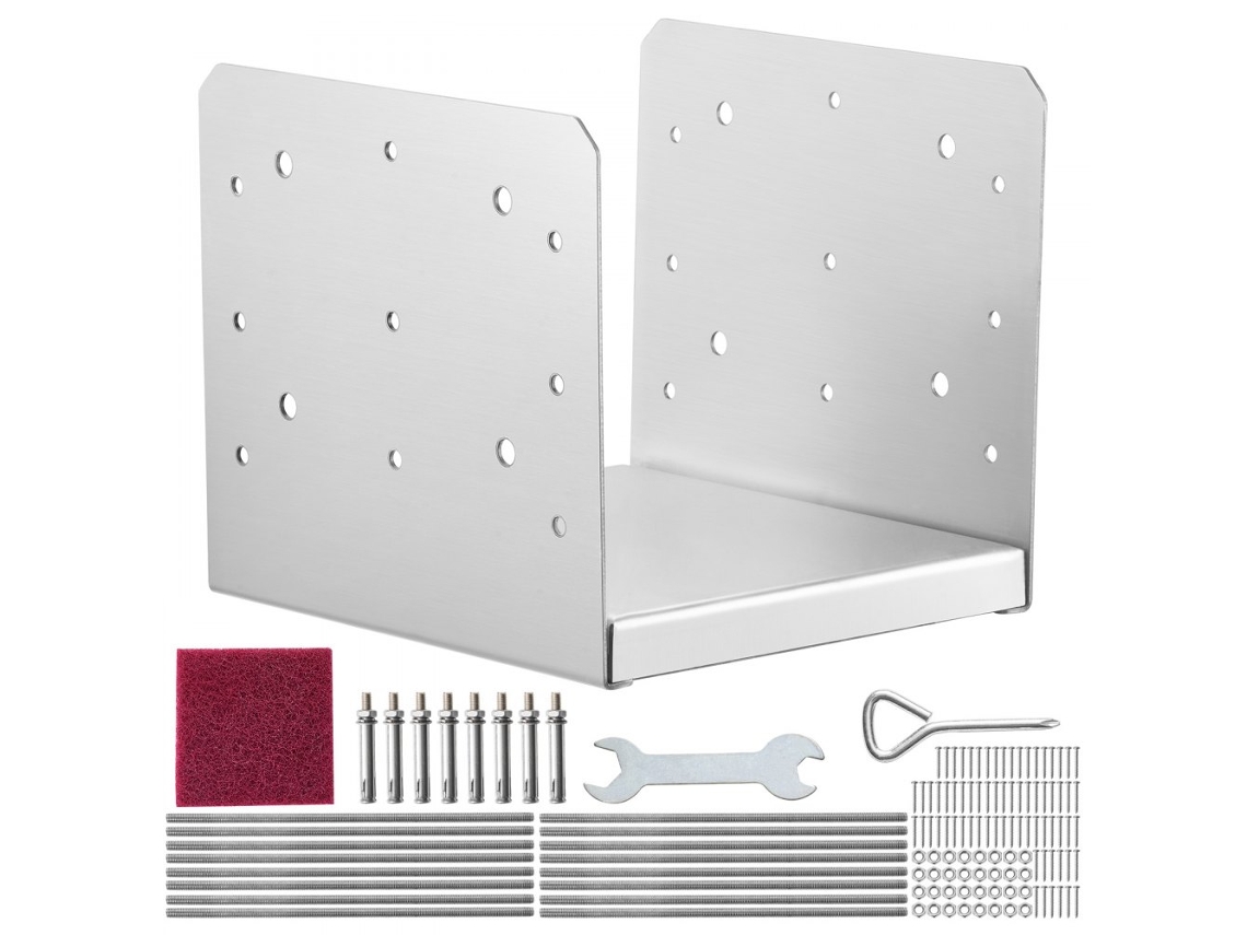 Conjunto De Suportes Ajustáveis Em Aço Inoxidável Para Postes De Betão 203x203mm Tekmaquinas