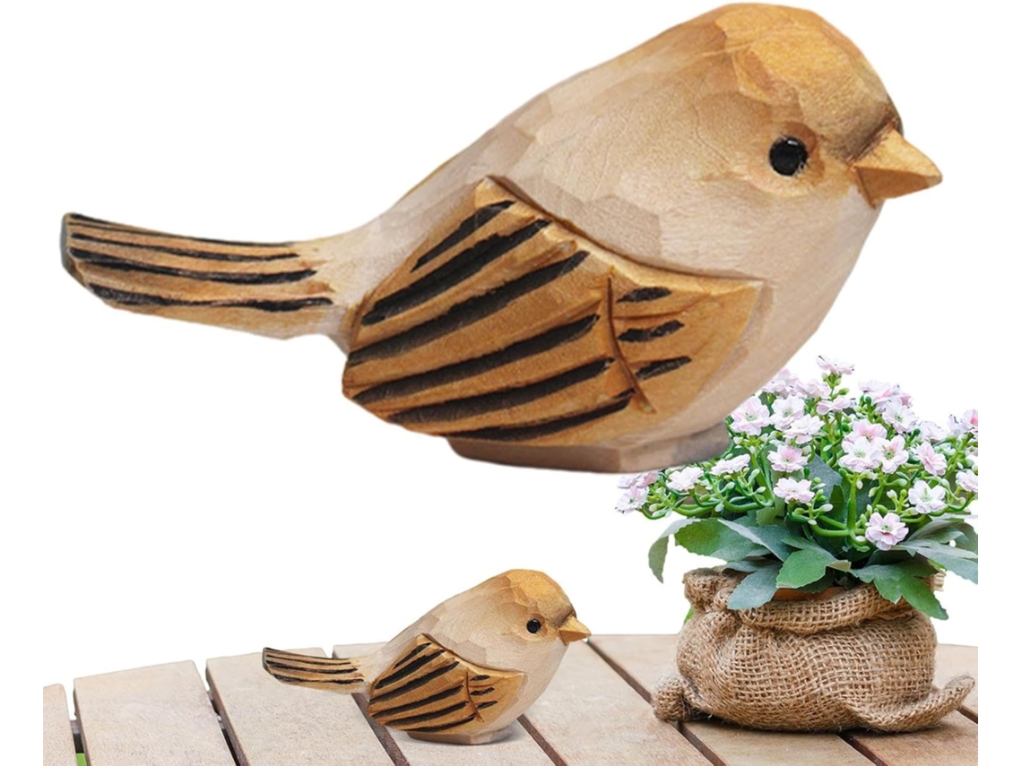 Estátuas de Pássaros para Jardim Figuras de Madeira, Esculturas Rústicas de Pássaros, Peças Decorativas Naturais com CHABERLU