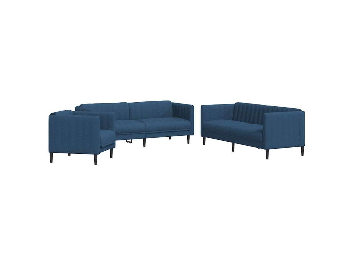 3 Pcs Conjunto de Sofás Tecido Azul MAISON EXCLUSIVE