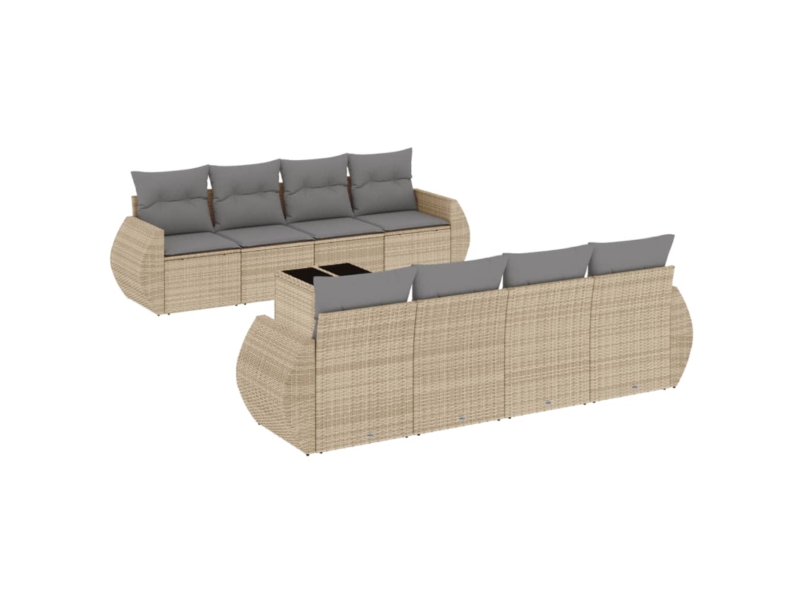 Conjunto de 9 Sofás para Jardim com Almofadões Vime Pe Bege MAISON EXCLUSIVE (90x200 cm)