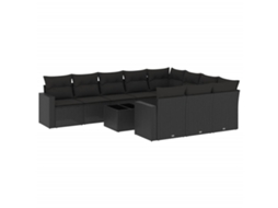 Maison Exclusive - 11 Pcs Conjunto Sofás De Jardim C/ Almofadões Vime Pe Preto
