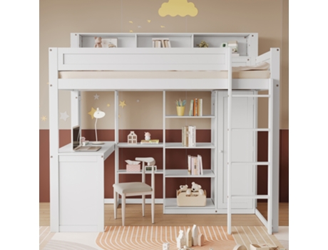 Cama Infantil Grade Proteção Contra Arhatreya Madeira Branco (191x116x204cm)