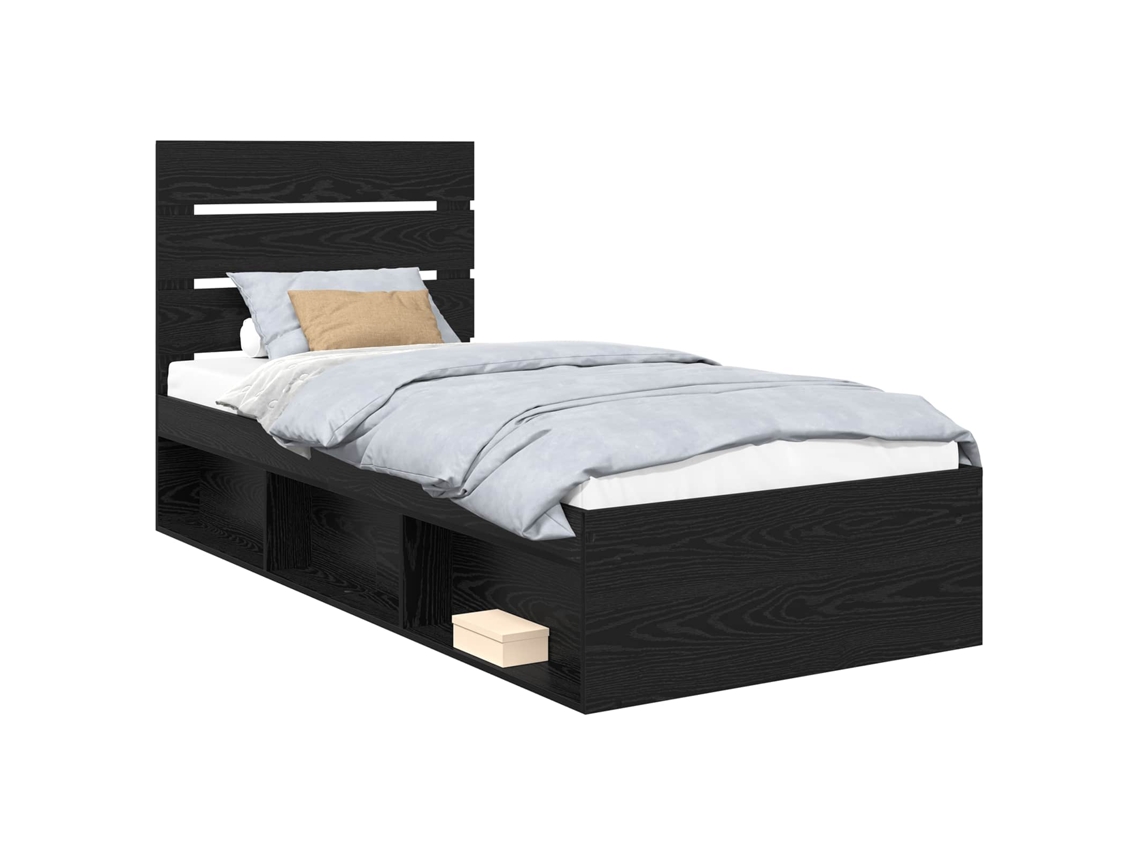 Conjunto 1 Estrutura De Cama Moderna Vidaxl Preto Derivados De Madeira (90 X 190 Cm)