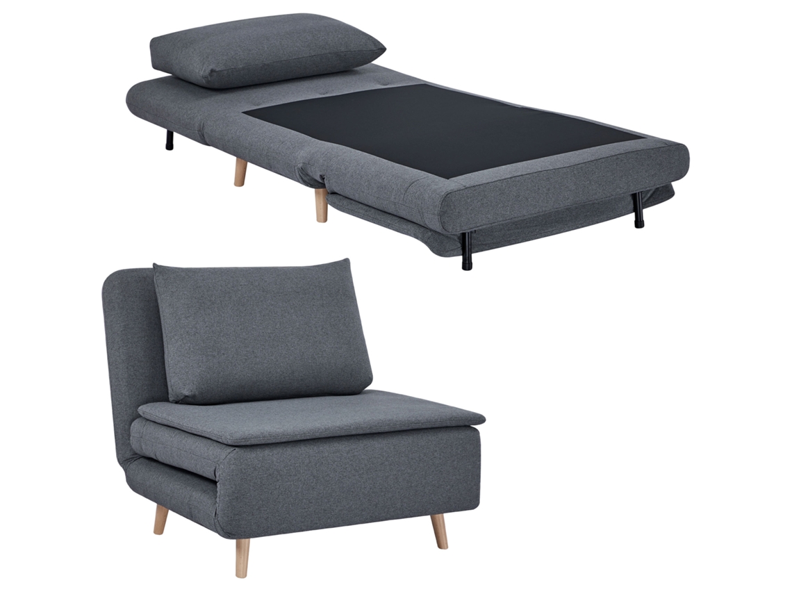Poltrona 3 Em 1 Com Função De Cama, Reclinável, Encosto Ajustável, Pés Em Madeira De Faia, Almofada, Cinza