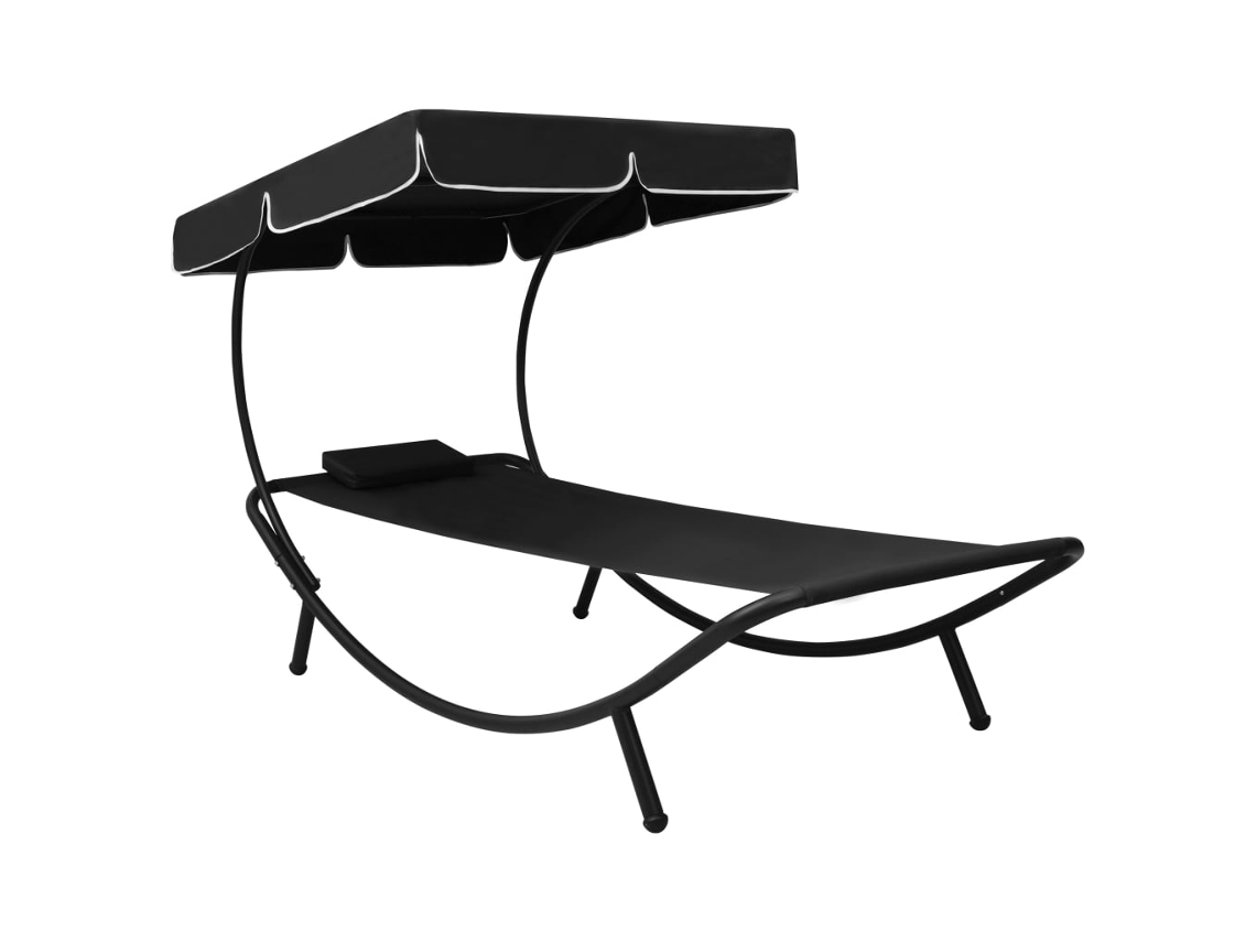Vidaxl Espreguiçadeira com Toldo e Almofada Preto