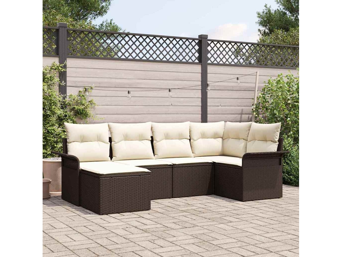 Vidaxl Conjunto De Sofá De Jardim 6 Unid. Castanho Vime Pe