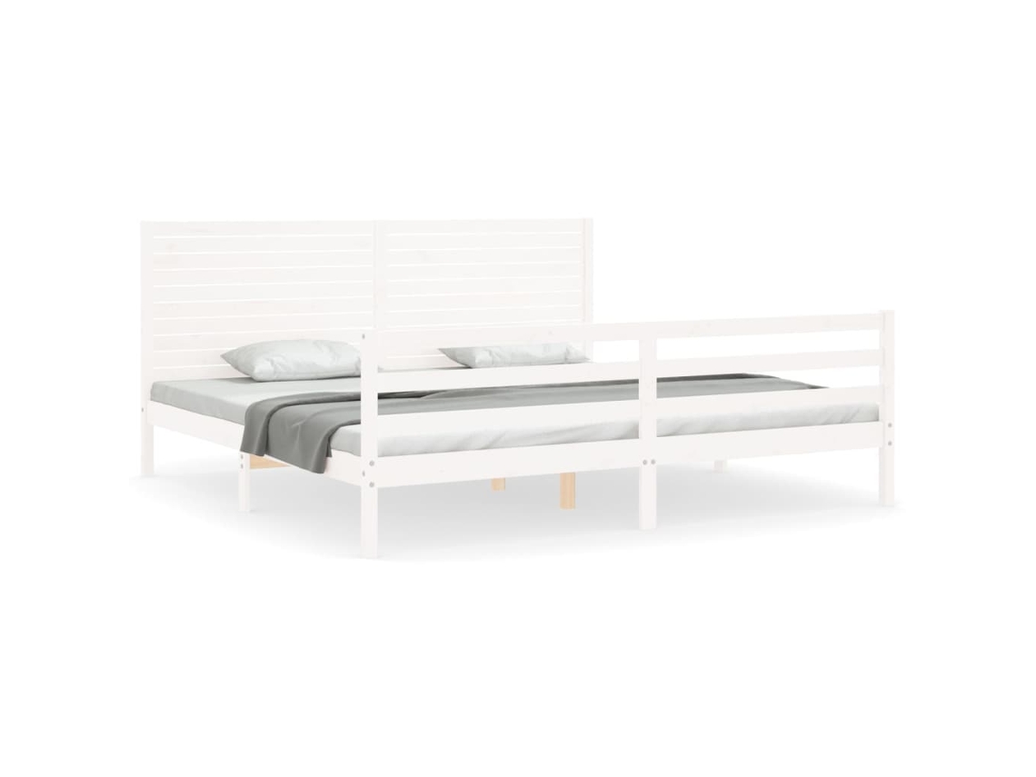 Estrutura de Cama com Cabeceira Madeira Maciça Branco 200x200 cm MAISON EXCLUSIVE