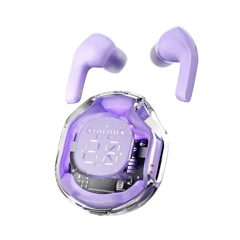 (roxo) Fones De Ouvido Bluetooth Verdadeiramente Sem Fio, Com Visor De Led, Cancelamento De Ruído, Microfone E À Prova D'água.