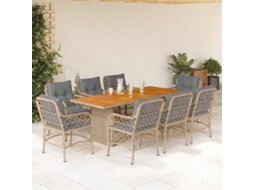 Vidaxl 9 Pcs Conj. Jantar Jardim C/ Almofadões Vime Pe Bege Misturado